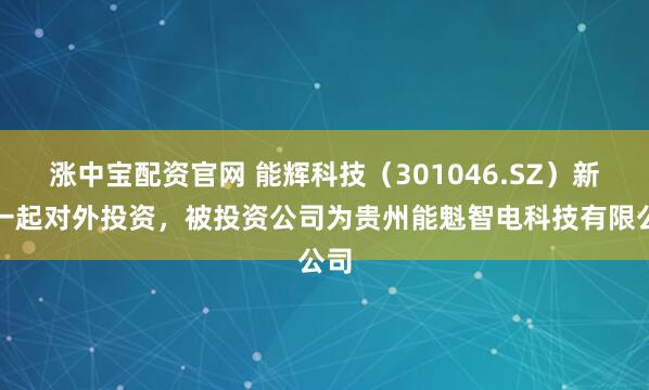 涨中宝配资官网 能辉科技（301046.SZ）新增一起对外投资，被投资公司为贵州能魁智电科技有限公司